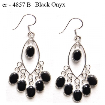 Ethnic design pure silver black onyx bezel set earrings